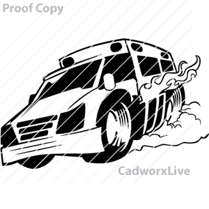 cutups,occupations,ambulance,emergency,rescue,patient,accident,medical,doctor,medicine,hospital,health,health care,emt,drugs,Occupations, business,Ambulance,clipart,lineart,vector clip art,line art,t-shirt,designs,silk,screen,teeshirts,screen-printing,embroidery,logo,mascot,Ambulance vehicle racing to hospital with flames and smoke.