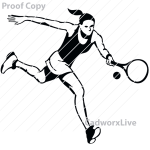 Sports, tennis,Tennis girl,clipart,lineart,vector clip art,line art,t-shirt,designs,silk,screen,teeshirts,screen-printing,embroidery,logo,mascot,Tennis girl returning tennis ball with racket and pony tail.