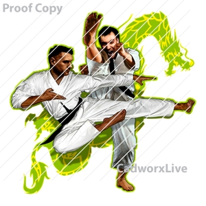 martial arts,karate,self defense,black belt,Stock Art File: mr20001,clipart,lineart,vector clip art,line art,t-shirt,designs,silk,screen,teeshirts,screen-printing,embroidery,logo,mascot,Karate black belts with green dragon design background.