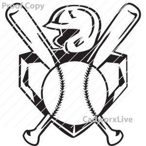 Sports, baseball, bat,Softball design,clipart,lineart,vector clip art,line art,t-shirt,designs,silk,screen,teeshirts,screen-printing,embroidery,logo,mascot,Softball or baseball design with bats crossed, ball, helmet and home plate.