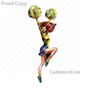 cheer leading,cheer,spirit,sports,pom pom,baton,dance,Stock Art File: chr80004,clipart,lineart,vector clip art,line art,t-shirt,designs,silk,screen,teeshirts,screen-printing,embroidery,logo,mascot,Cheerleader cheering with pom poms.