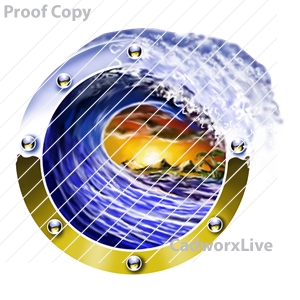 summer,porthole,window,wave,tropical,ship,ocean,wave crest,cruise,Stock Art File: sm40002,clipart,lineart,vector clip art,line art,t-shirt,designs,silk,screen,teeshirts,screen-printing,embroidery,logo,mascot,Metal porthole window with breaking surf and wave in the tropical ocean.